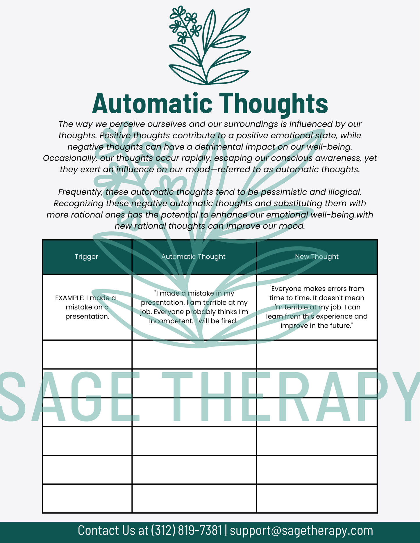 Automatic Negative Thoughts (2 pages)