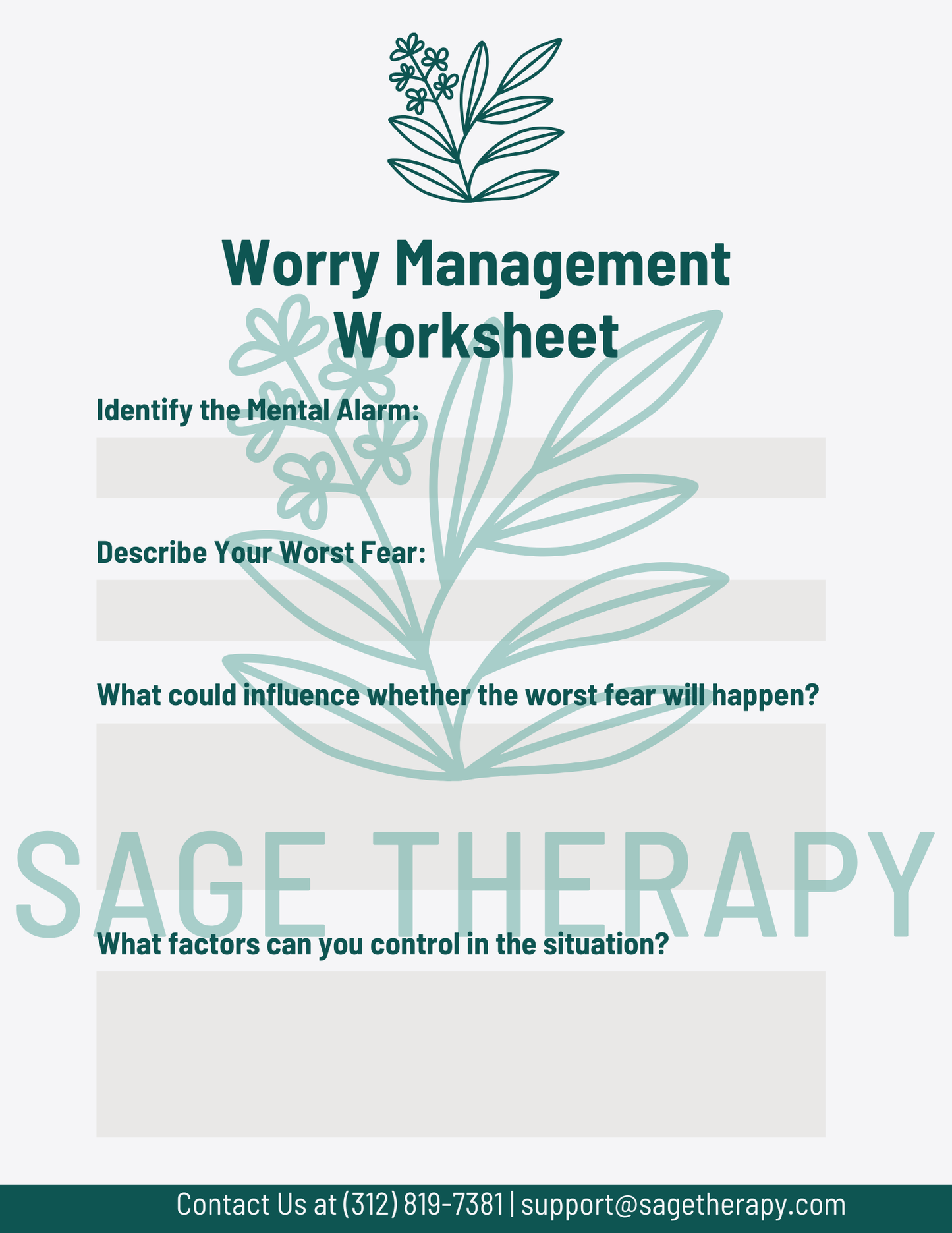 Worry Management Worksheet (2 pages)